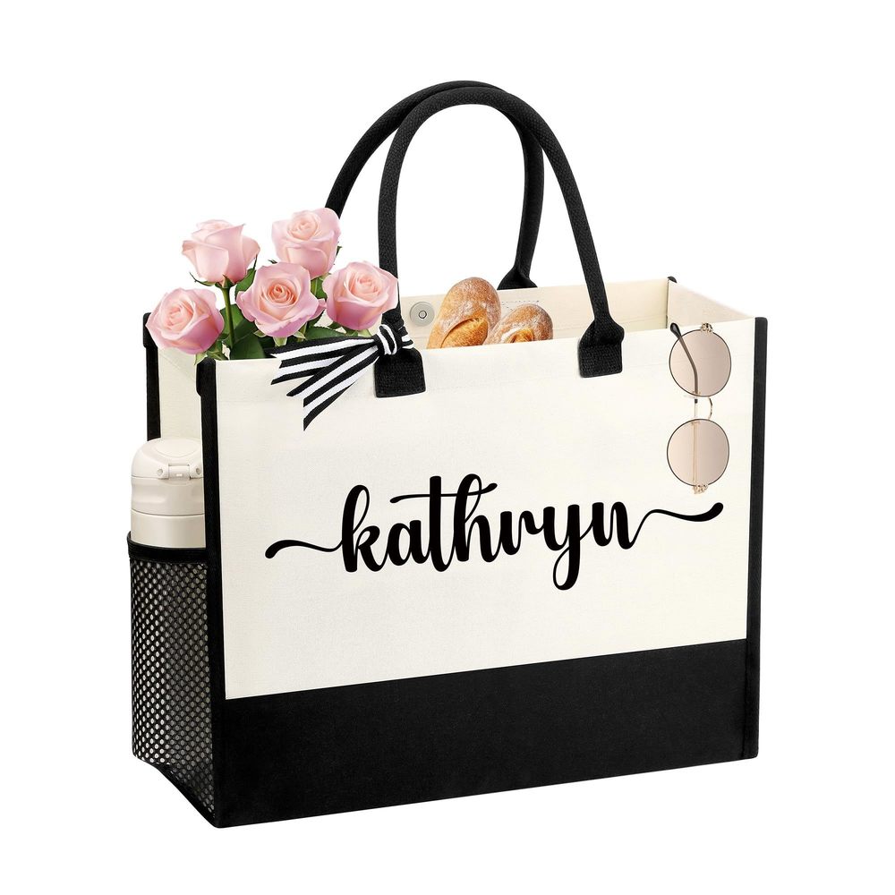 Kathryn Tote Bag - Embroidery Name Canvas Tote Bag, Bridesmaid, :o)